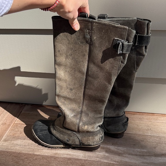 Sorel Slimpack Tall Gray Leather riding Boots women’s size 10 - Picture 10 of 16